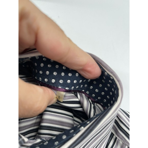 BUGATCHI Shaped Fit  Shirt Mens Size Large‎ Long Sleeve Striped  Flip Cuff - Picture 4 of 9